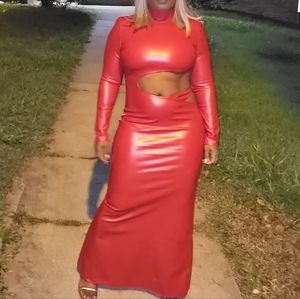 Red PU leather dress